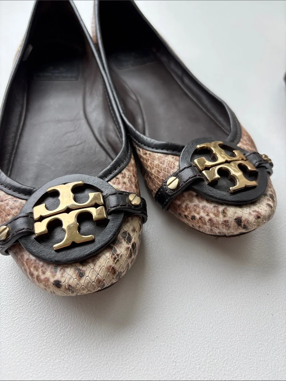 Tory Burch Snake-Print Logo Ballet Flats in Brown size 6.5 M